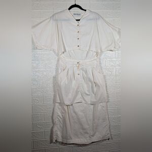 329-White Button-Up Dress Set 100 💯 Cotton